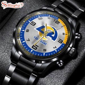 Custom Name Los Angeles Rams NFL Black Stainless Steel Watch Gifts For Fans