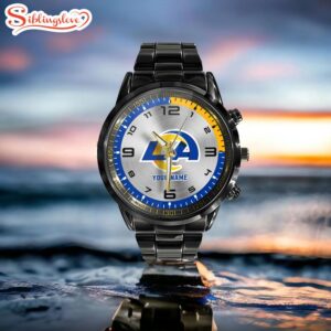 Custom Name Los Angeles Rams NFL Black Stainless Steel Watch Gifts For Fans