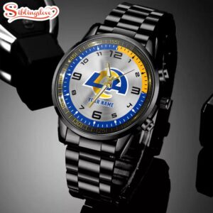 Custom Name Los Angeles Rams NFL Black Stainless Steel Watch Gifts For Fans