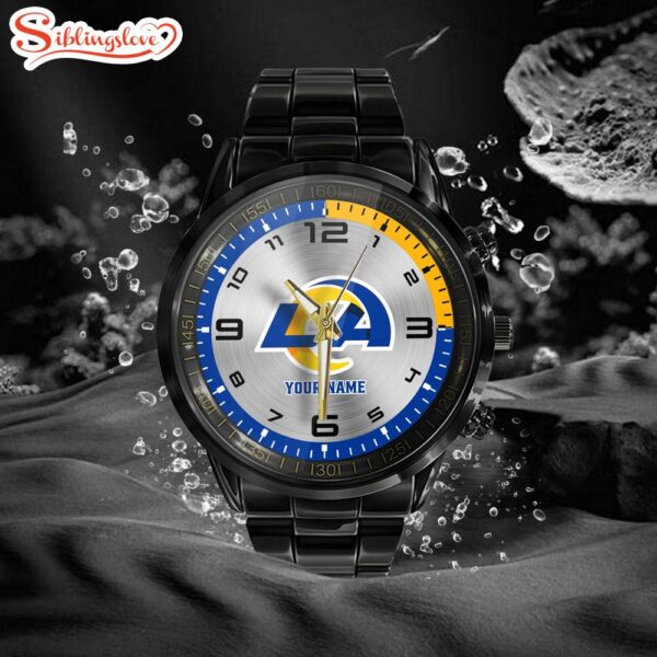 Custom Name Los Angeles Rams NFL Black Stainless Steel Watch Gifts For Fans