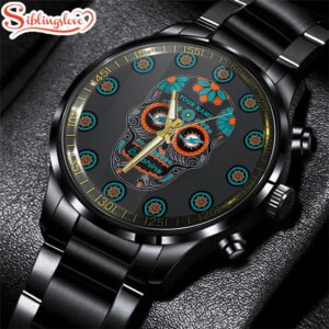 Custom Name Miami Dolphins NFL Men Black Stainless Steel Watch Gift For Fans