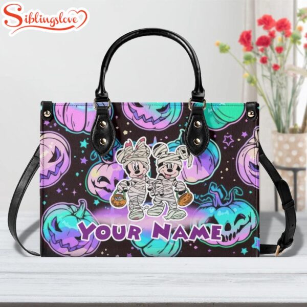 Custom Name Mickey Minnie Mouse Ghost Halloween Leather Handbag