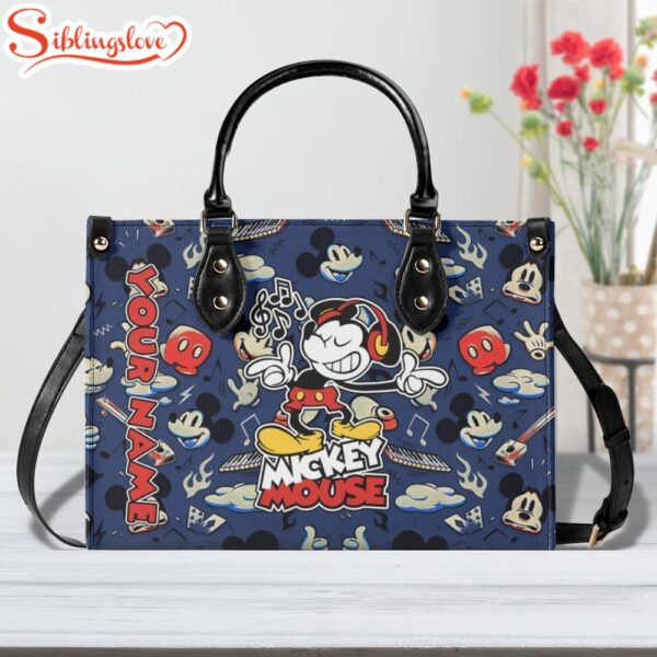 Custom Name Mickey Mouse Leather Handbag