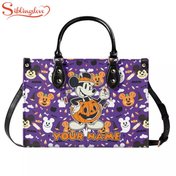 Custom Name Mickey Mouse Pumpkin Halloween Leather Handbag