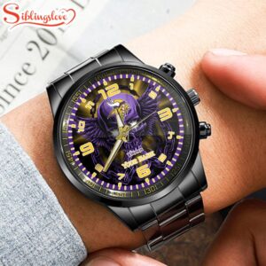 Custom Name Minnesota Vikings NFL 3D Men Black Stainless Steel Watch Gift For Fans