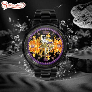 Custom Name Minnesota Vikings NFL 3D Men Black Stainless Steel Watch Gift For Fans