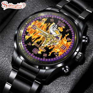 Custom Name Minnesota Vikings NFL 3D Men Black Stainless Steel Watch Gift For Fans