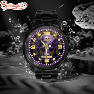 Custom Name Minnesota Vikings NFL 3D Men Black Stainless Steel Watch Gift For Fans