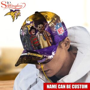 Custom Name Minnesota Vikings NFL Horror Movie Halloween Cap