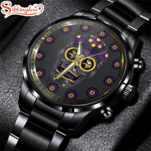 Custom Name Minnesota Vikings NFL Men Black Stainless Steel Watch Gift For Fans