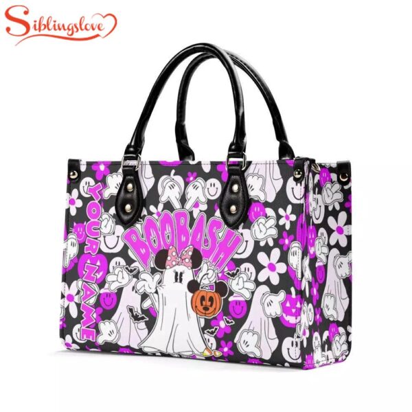 Custom Name Minnie Mouse Bombash Halloween Leather Handbag