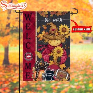 Custom Name NCAA Arkansas Razorbacks Football Fall Scarecrows Garden Flag