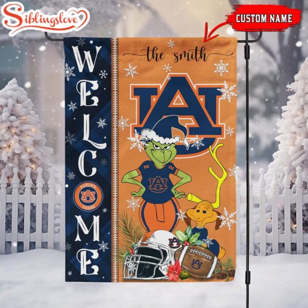 Custom Name NCAA Auburn Tigers Grinch Christmas Welcome Garden And House Flag