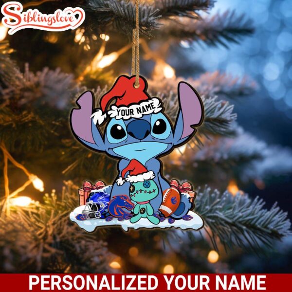 Custom Name NCAA Boise State Broncos Cute Stitch Santa Christmas Ornament