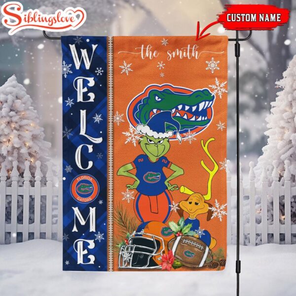 Custom Name NCAA Florida Gators Grinch Christmas Welcome Garden And House Flag