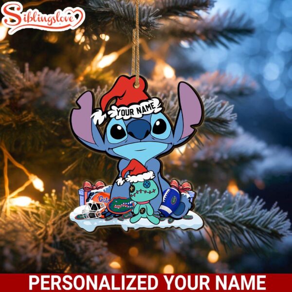 Custom Name NCAA Florida Gators Cute Stitch Santa Christmas Ornament