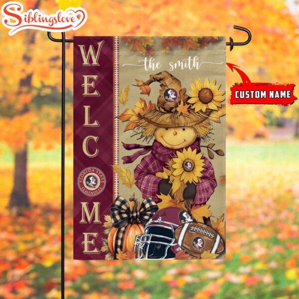 Custom Name NCAA Florida State Seminoles Football Fall Scarecrows Garden Flag