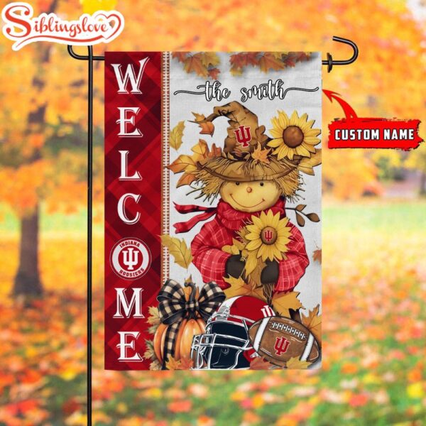 Custom Name NCAA Indiana Hoosiers Football Fall Scarecrows Garden Flag