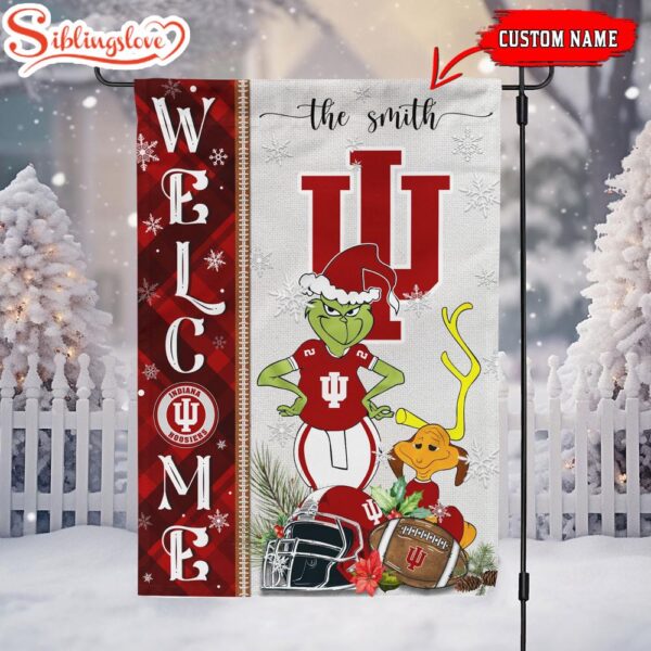 Custom Name NCAA Indiana Hoosiers Grinch Christmas Welcome Garden And House Flag