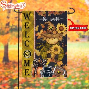 Custom Name NCAA Iowa Hawkeyes Football Fall Scarecrows Garden Flag