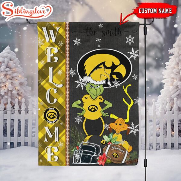 Custom Name NCAA Iowa Hawkeyes Grinch Christmas Welcome Garden And House Flag