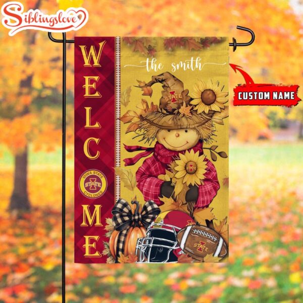 Custom Name NCAA Iowa State Cyclones Football Fall Scarecrows Garden Flag