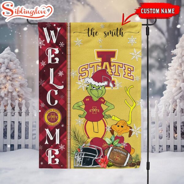 Custom Name NCAA Iowa State Cyclones Grinch Christmas Welcome Garden And House Flag