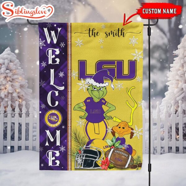 Custom Name NCAA LSU Tigers Grinch Christmas Welcome Garden And House Flag