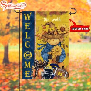 Custom Name NCAA Michigan Wolverines Football Fall Scarecrows Garden Flag