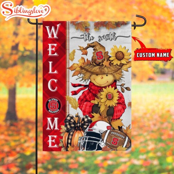 Custom Name NCAA NC State Wolfpack Football Fall Scarecrows Garden Flag