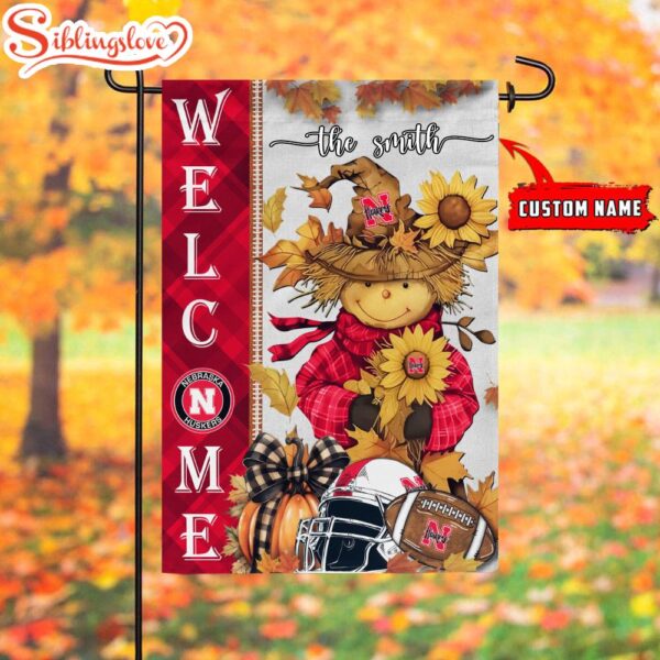 Custom Name NCAA Nebraska Cornhuskers Football Fall Scarecrows Garden Flag