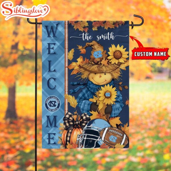 Custom Name NCAA North Carolina Tar Heels Football Fall Scarecrows Garden Flag