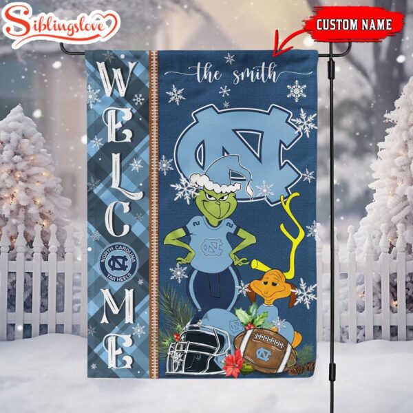 Custom Name NCAA North Carolina Tar Heels Grinch Christmas Welcome Garden And House Flag