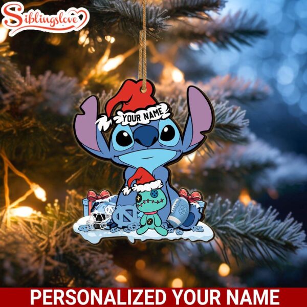 Custom Name NCAA North Carolina Tar Heels Cute Stitch Santa Christmas Ornament