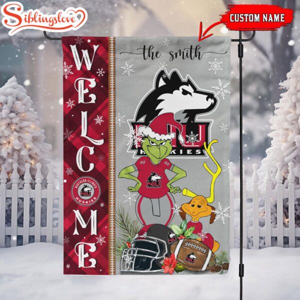 Custom Name NCAA Northern Illinois Huskies Grinch Christmas Welcome Garden And House Flag