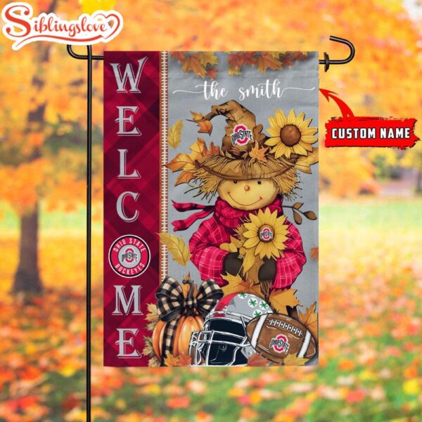 Custom Name NCAA Ohio State Buckeyes Football Fall Scarecrows Garden Flag