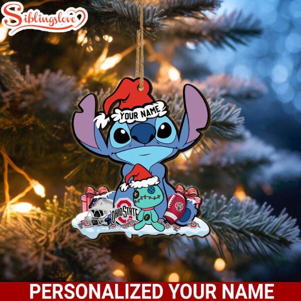 Custom Name NCAA Ohio State Buckeyes Cute Stitch Santa Christmas Ornament