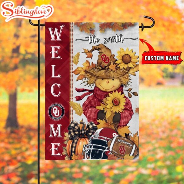 Custom Name NCAA Oklahoma Sooners Football Fall Scarecrows Garden Flag