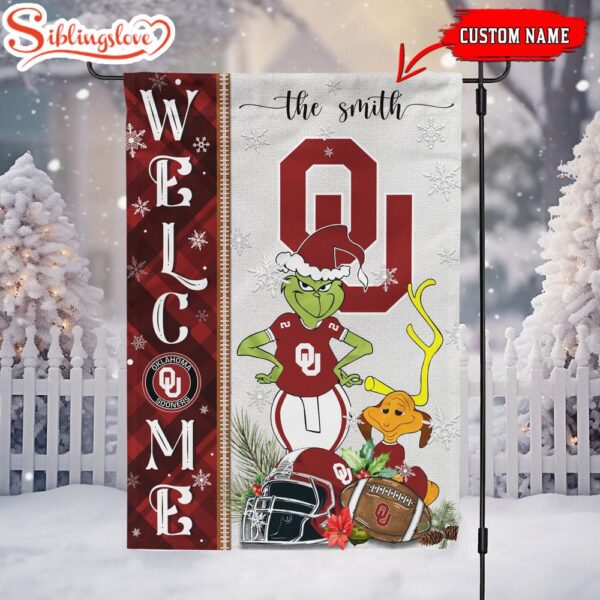 Custom Name NCAA Oklahoma Sooners Grinch Christmas Welcome Garden And House Flag