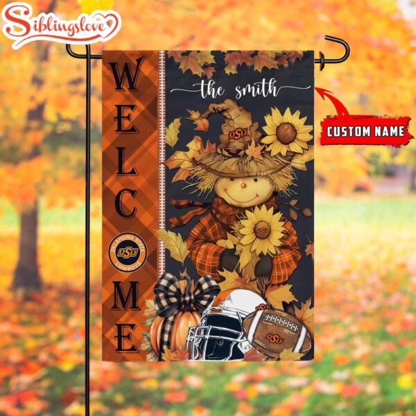 Custom Name NCAA Oklahoma State Cowboys Football Fall Scarecrows Garden Flag