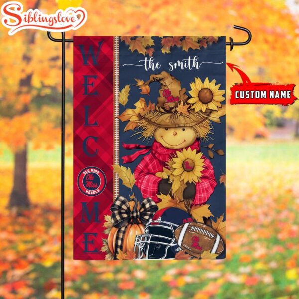 Custom Name NCAA Ole Miss Rebels Football Fall Scarecrows Garden Flag