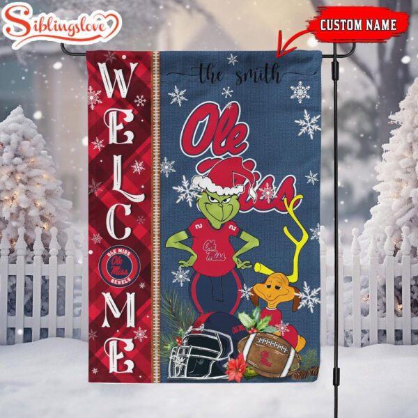 Custom Name NCAA Ole Miss Rebels Grinch Christmas Welcome Garden And House Flag