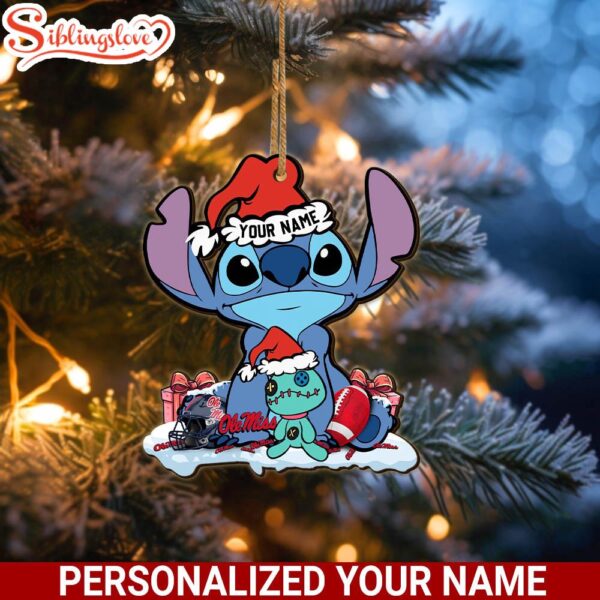 Custom Name NCAA Ole Miss Rebels Cute Stitch Santa Christmas Ornament