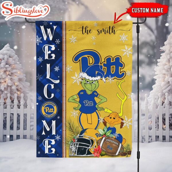 Custom Name NCAA Pittsburgh Panthers Grinch Christmas Welcome Garden And House Flag