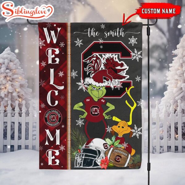 Custom Name NCAA South Carolina Gamecocks Grinch Christmas Welcome Garden And House Flag