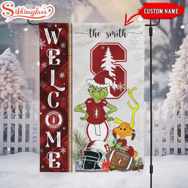 Custom Name NCAA Stanford Cardinal Grinch Christmas Welcome Garden And House Flag