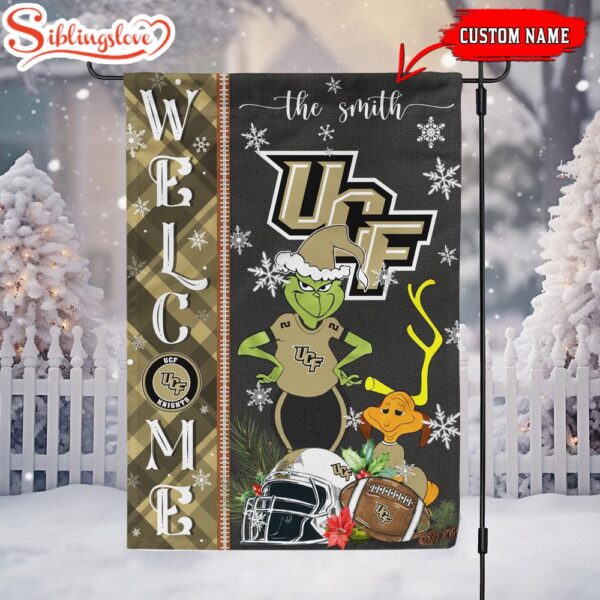 Custom Name NCAA UCF Knights Grinch Christmas Welcome Garden And House Flag