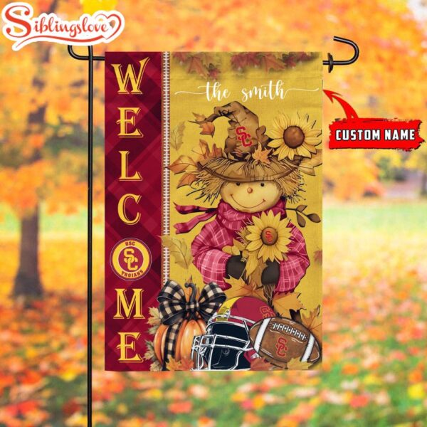 Custom Name NCAA USC Trojans Football Fall Scarecrows Garden Flag