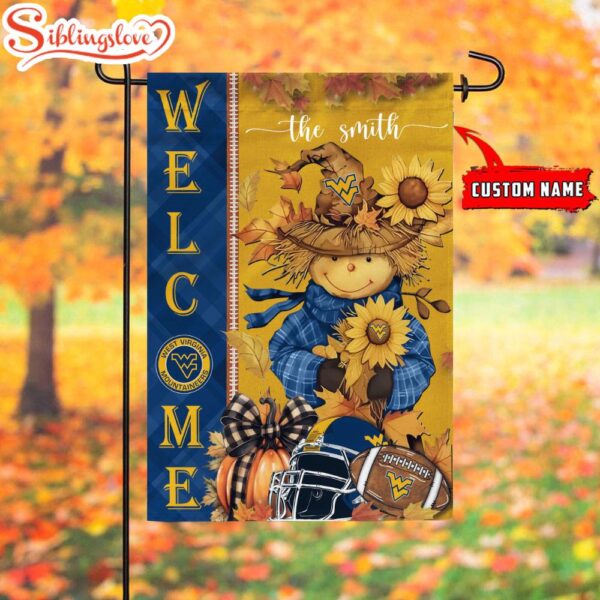 Custom Name NCAA West Virginia Mountaineers Football Fall Scarecrows Garden Flag