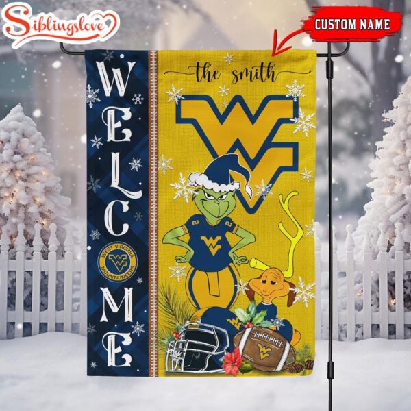 Custom Name NCAA West Virginia Mountaineers Grinch Christmas Welcome Garden And House Flag